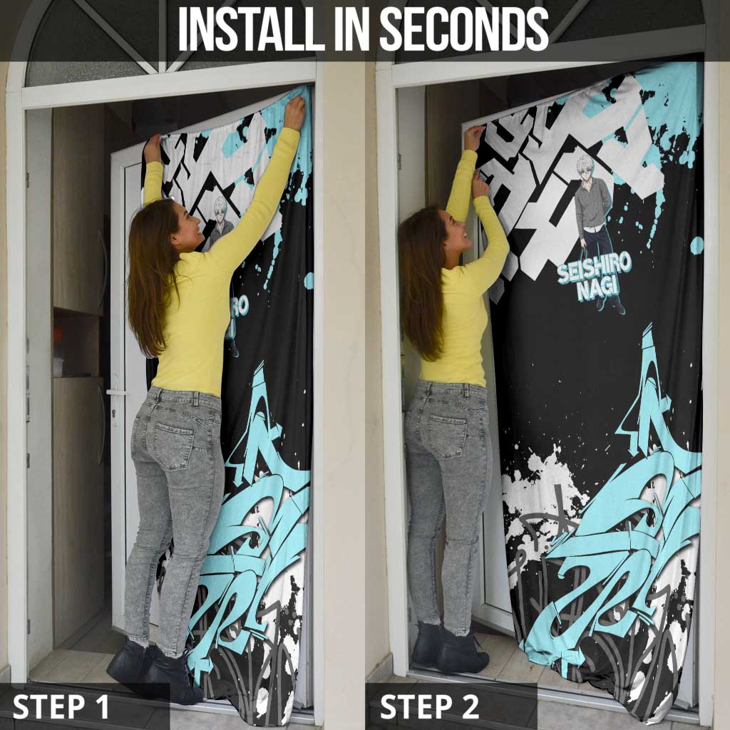 Seishiro Nagi Blue Lock Door Cover Light Blue Graffiti Anime Style