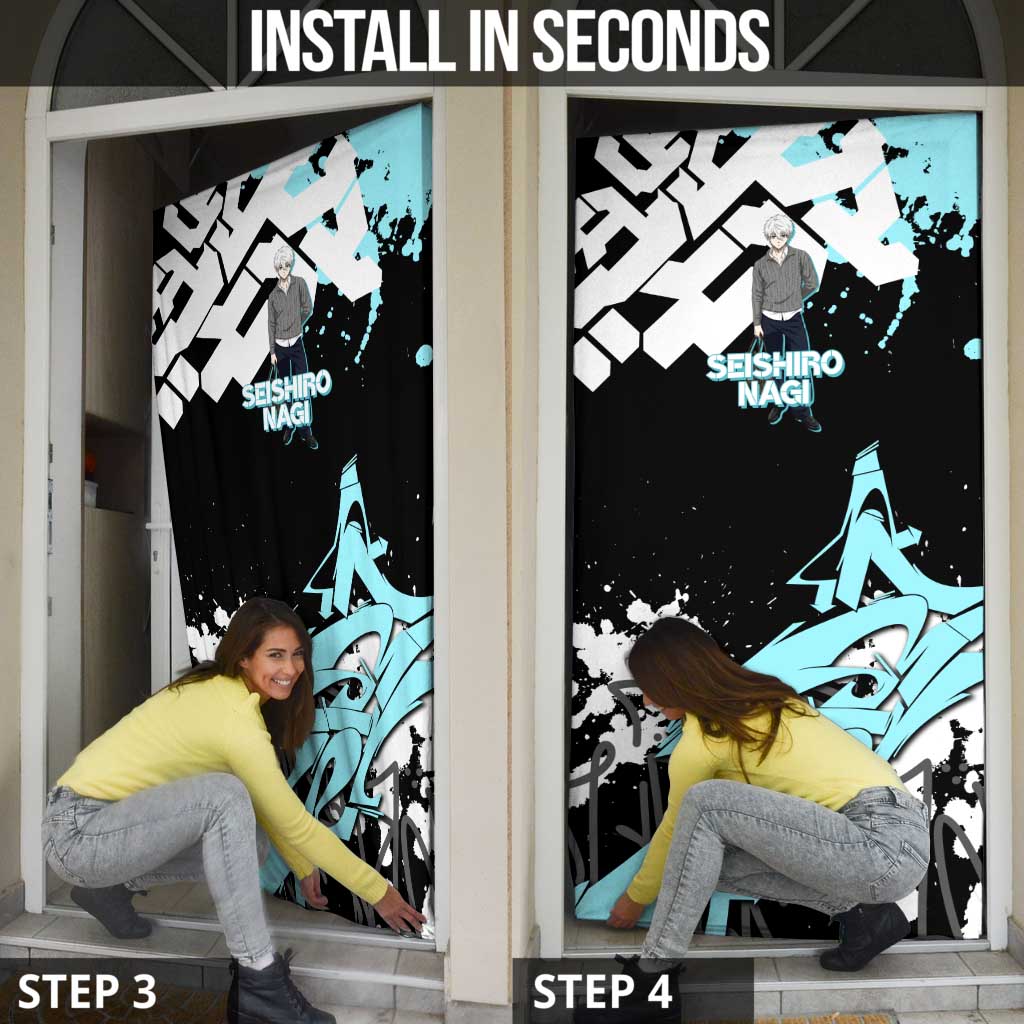 Seishiro Nagi Blue Lock Door Cover Light Blue Graffiti Anime Style