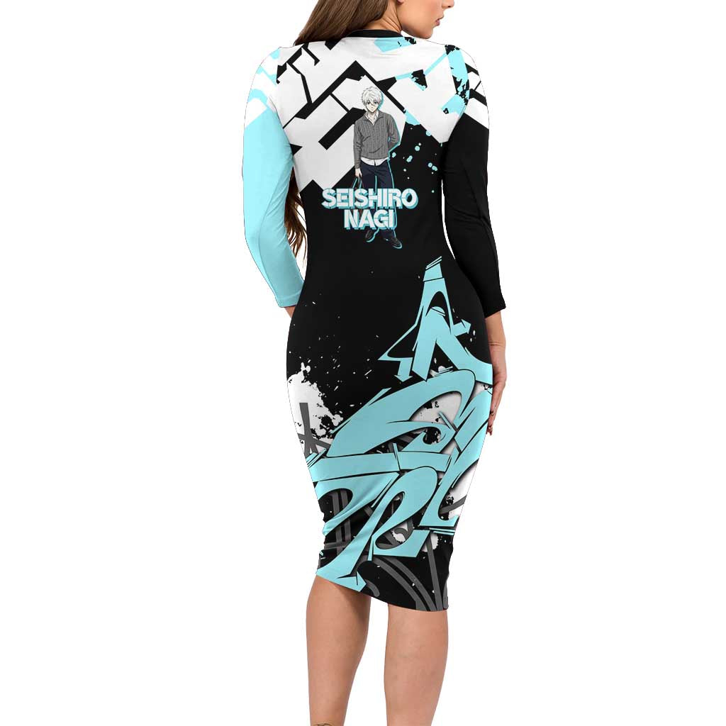 Seishiro Nagi Blue Lock Family Matching Long Sleeve Bodycon Dress and Hawaiian Shirt Light Blue Graffiti Anime Style