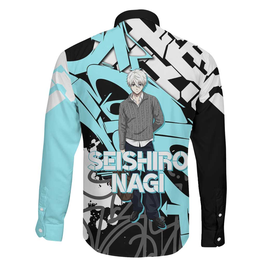 Seishiro Nagi Blue Lock Family Matching Off Shoulder Maxi Dress and Hawaiian Shirt Light Blue Graffiti Anime Style