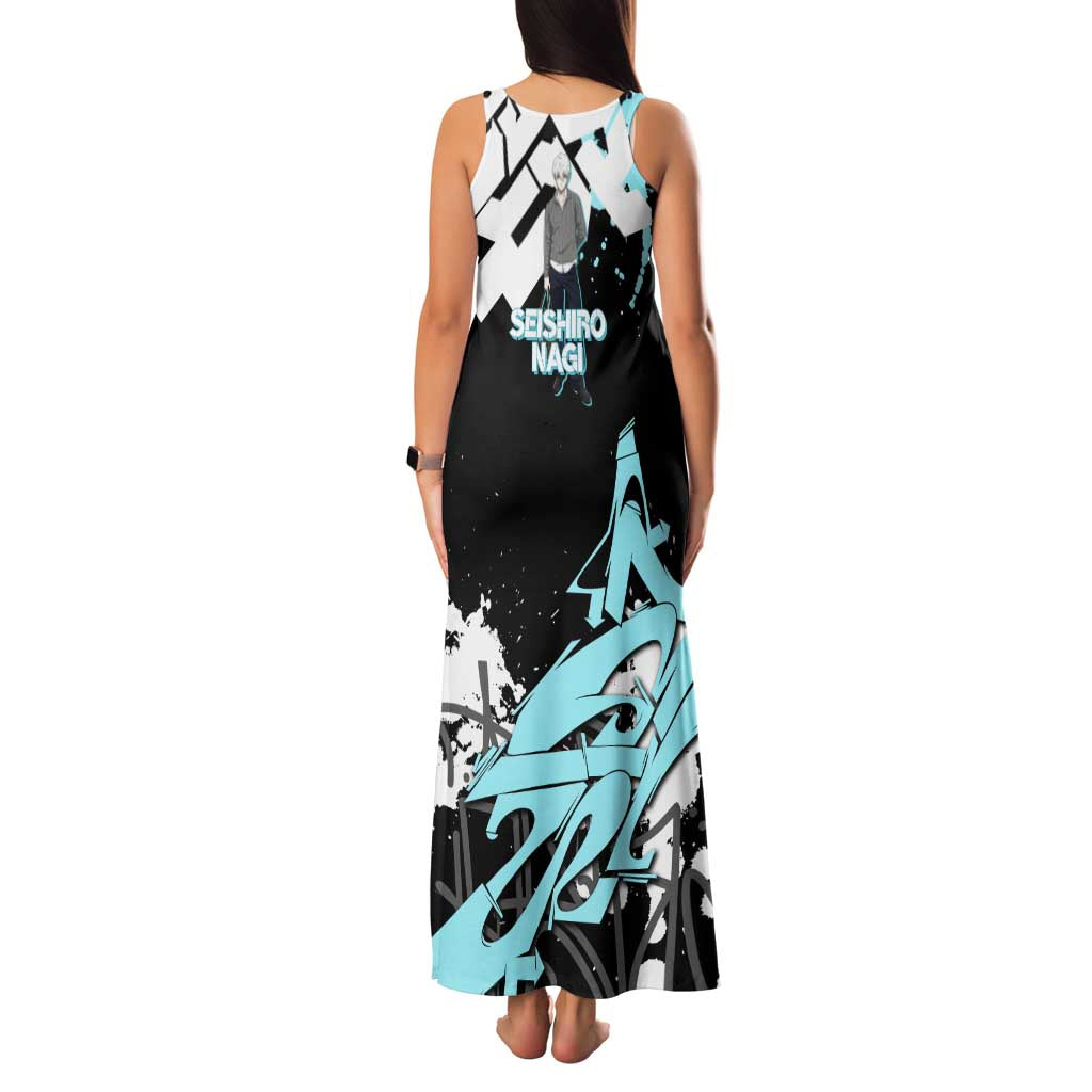 Seishiro Nagi Blue Lock Family Matching Tank Maxi Dress and Hawaiian Shirt Light Blue Graffiti Anime Style
