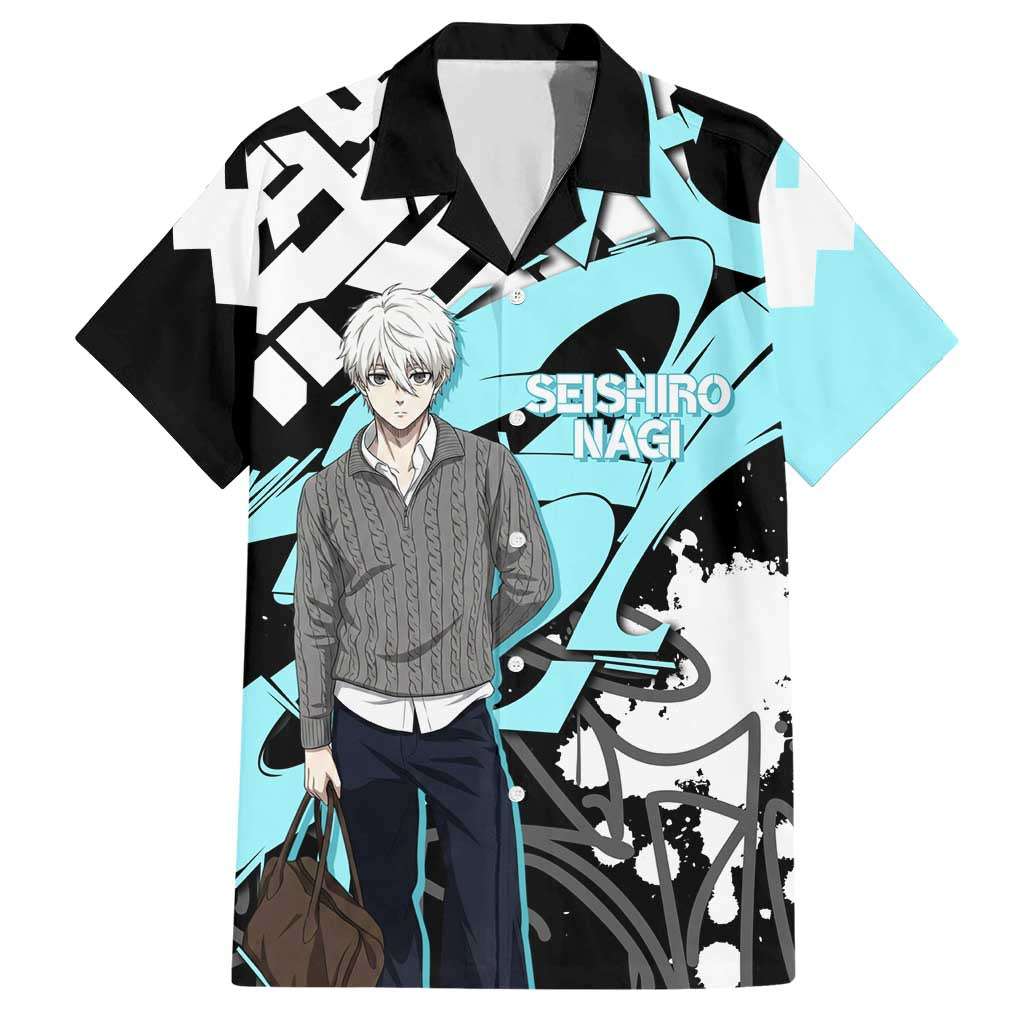 Seishiro Nagi Blue Lock Hawaiian Shirt Light Blue Graffiti Anime Style