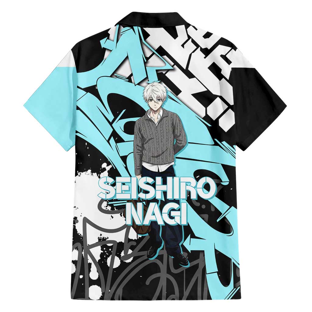 Seishiro Nagi Blue Lock Hawaiian Shirt Light Blue Graffiti Anime Style