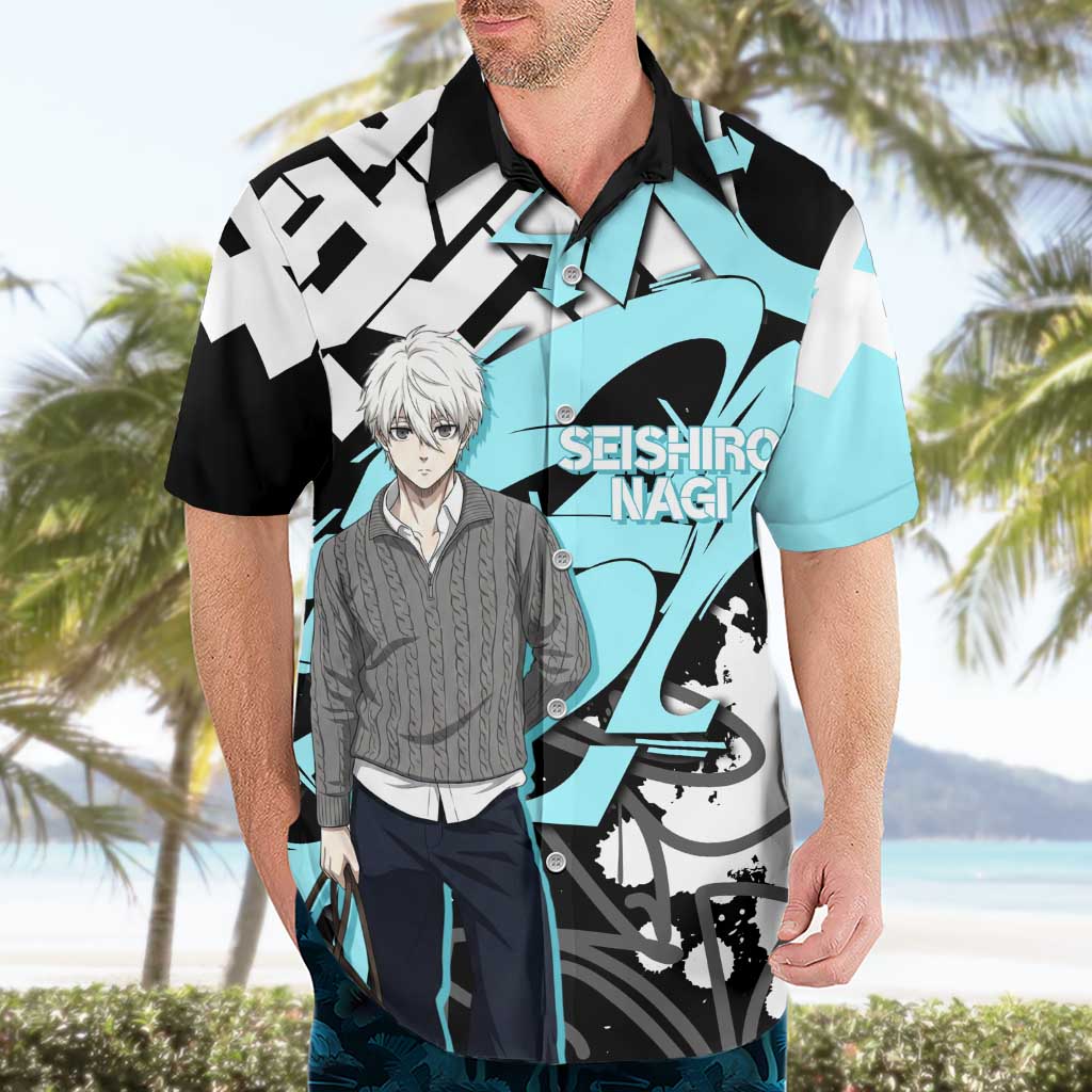 Seishiro Nagi Blue Lock Hawaiian Shirt Light Blue Graffiti Anime Style