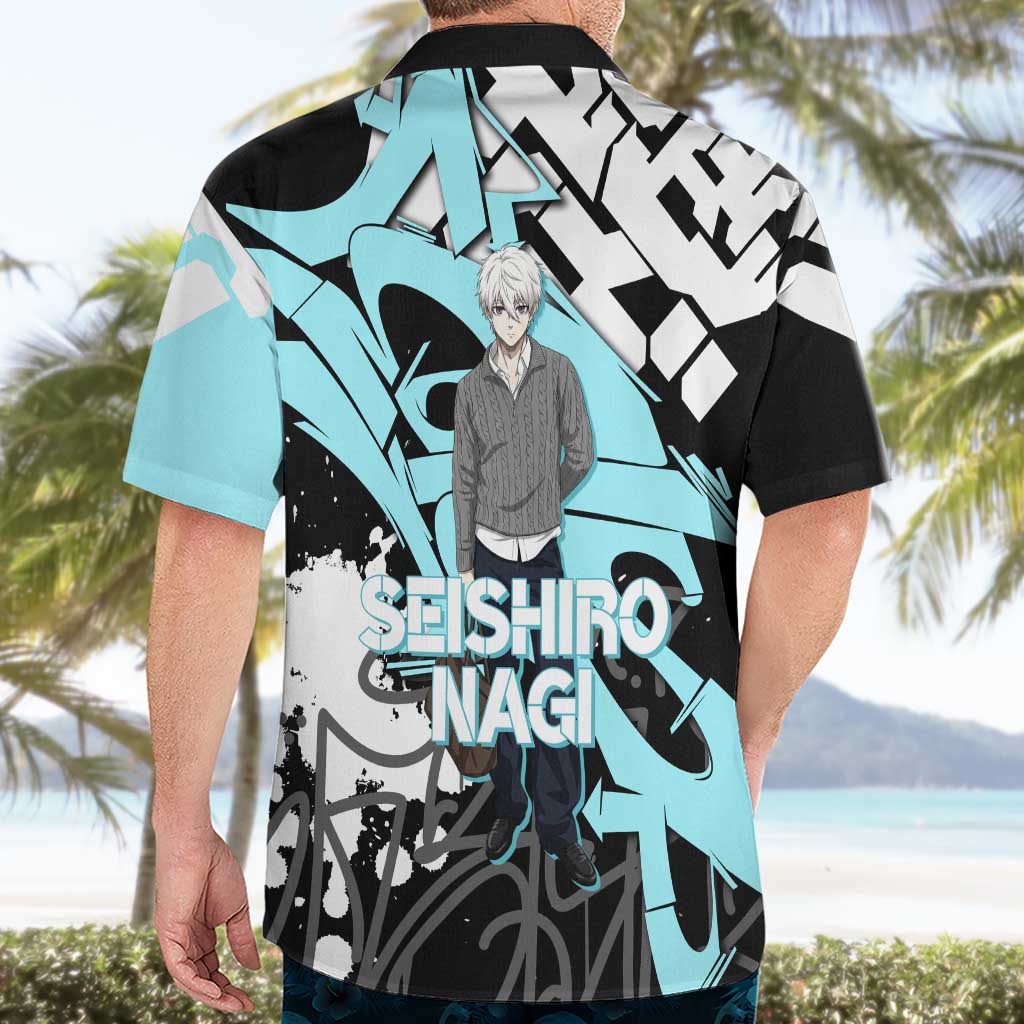Seishiro Nagi Blue Lock Hawaiian Shirt Light Blue Graffiti Anime Style
