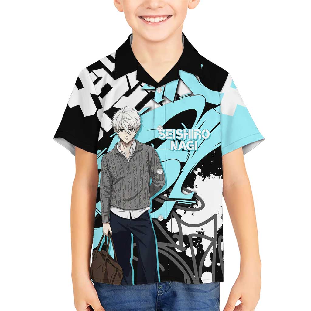 Seishiro Nagi Blue Lock Hawaiian Shirt Light Blue Graffiti Anime Style