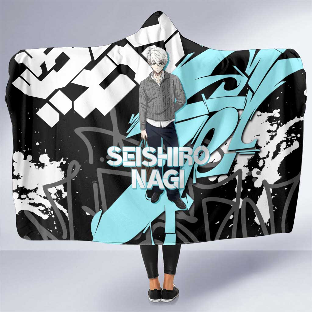 Seishiro Nagi Blue Lock Hooded Blanket Light Blue Graffiti Anime Style