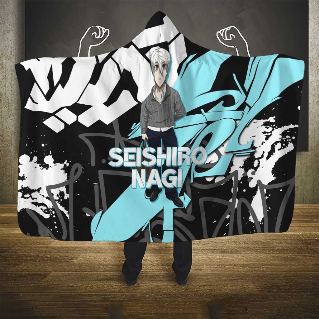 Seishiro Nagi Blue Lock Hooded Blanket Light Blue Graffiti Anime Style