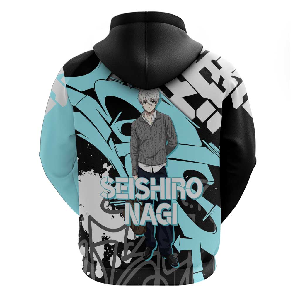 Seishiro Nagi Blue Lock Hoodie Light Blue Graffiti Anime Style