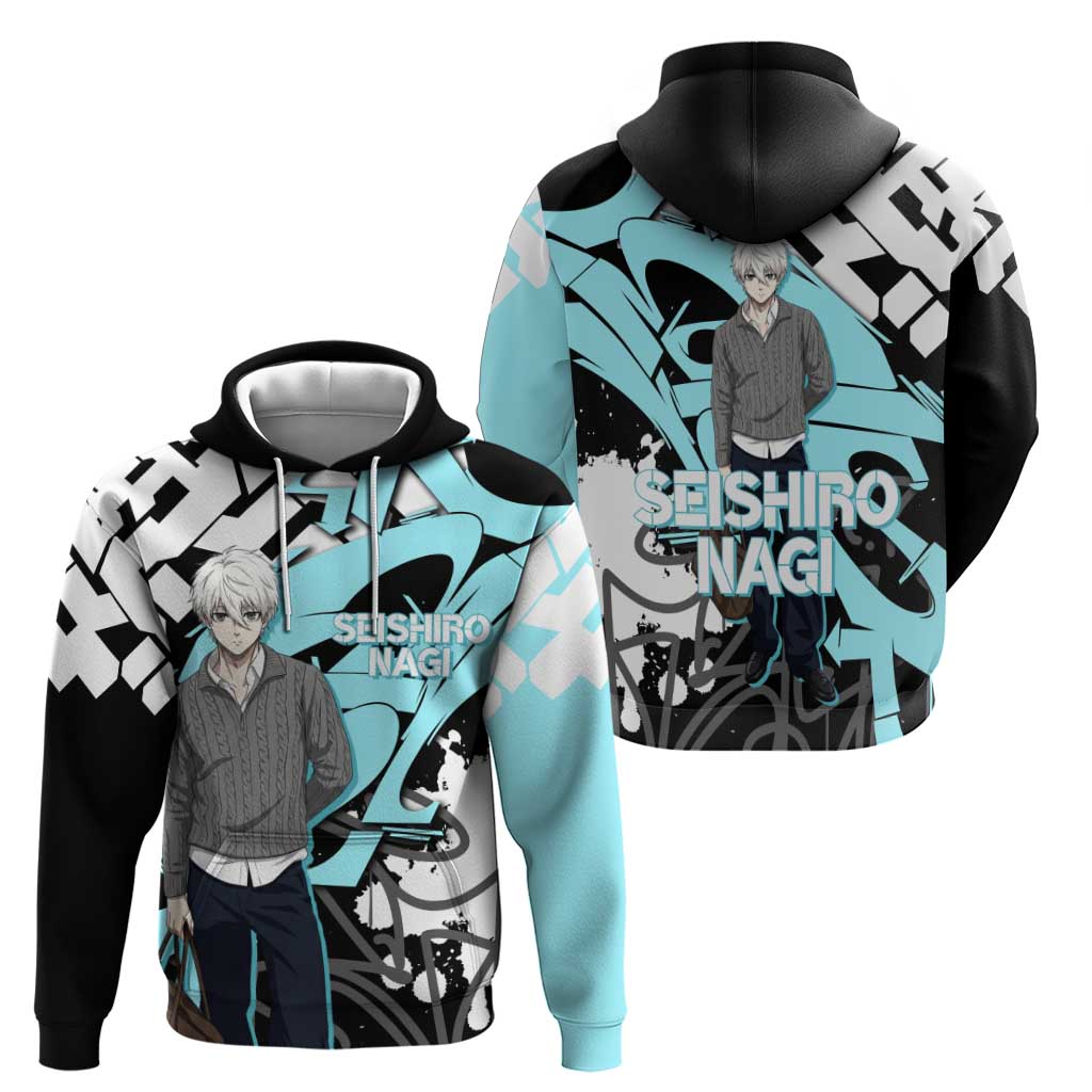 Seishiro Nagi Blue Lock Hoodie Light Blue Graffiti Anime Style