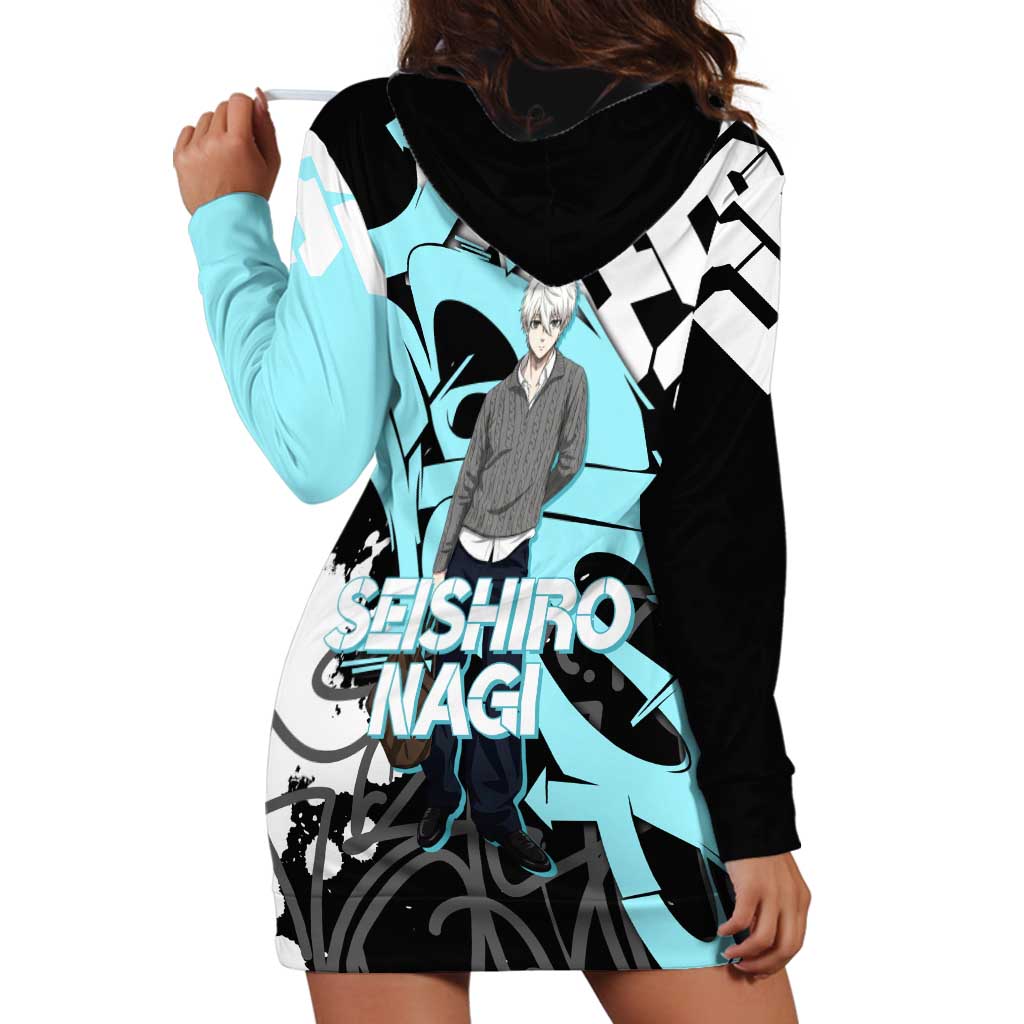 Seishiro Nagi Blue Lock Hoodie Dress Light Blue Graffiti Anime Style