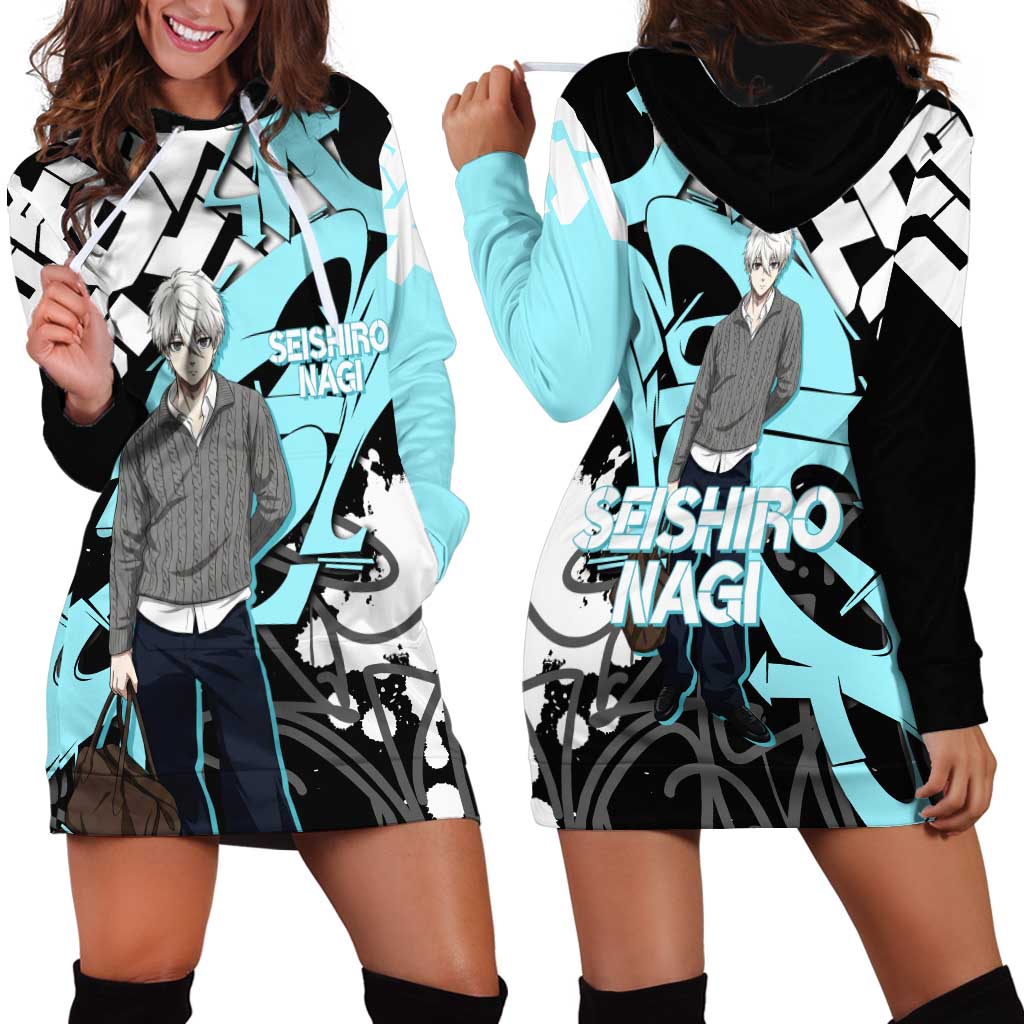 Seishiro Nagi Blue Lock Hoodie Dress Light Blue Graffiti Anime Style