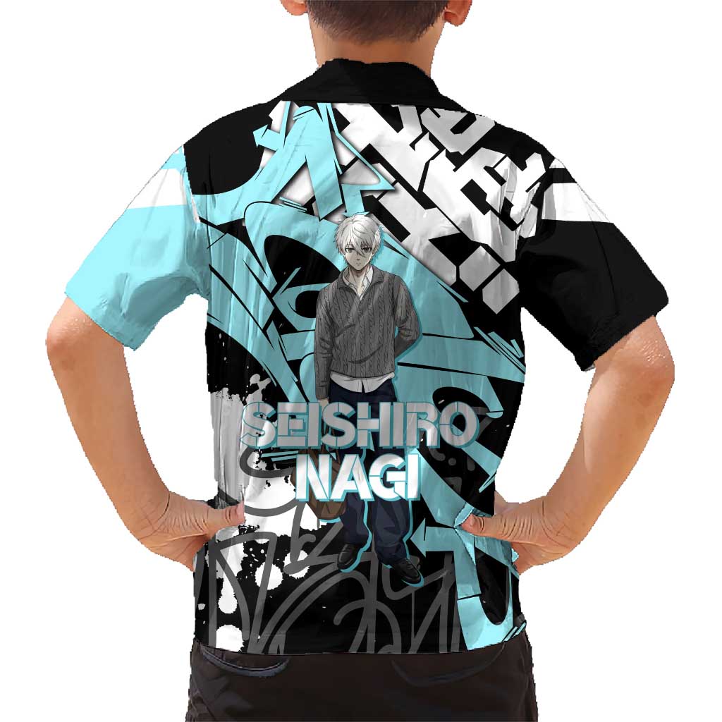 Seishiro Nagi Blue Lock Kid Hawaiian Shirt Light Blue Graffiti Anime Style