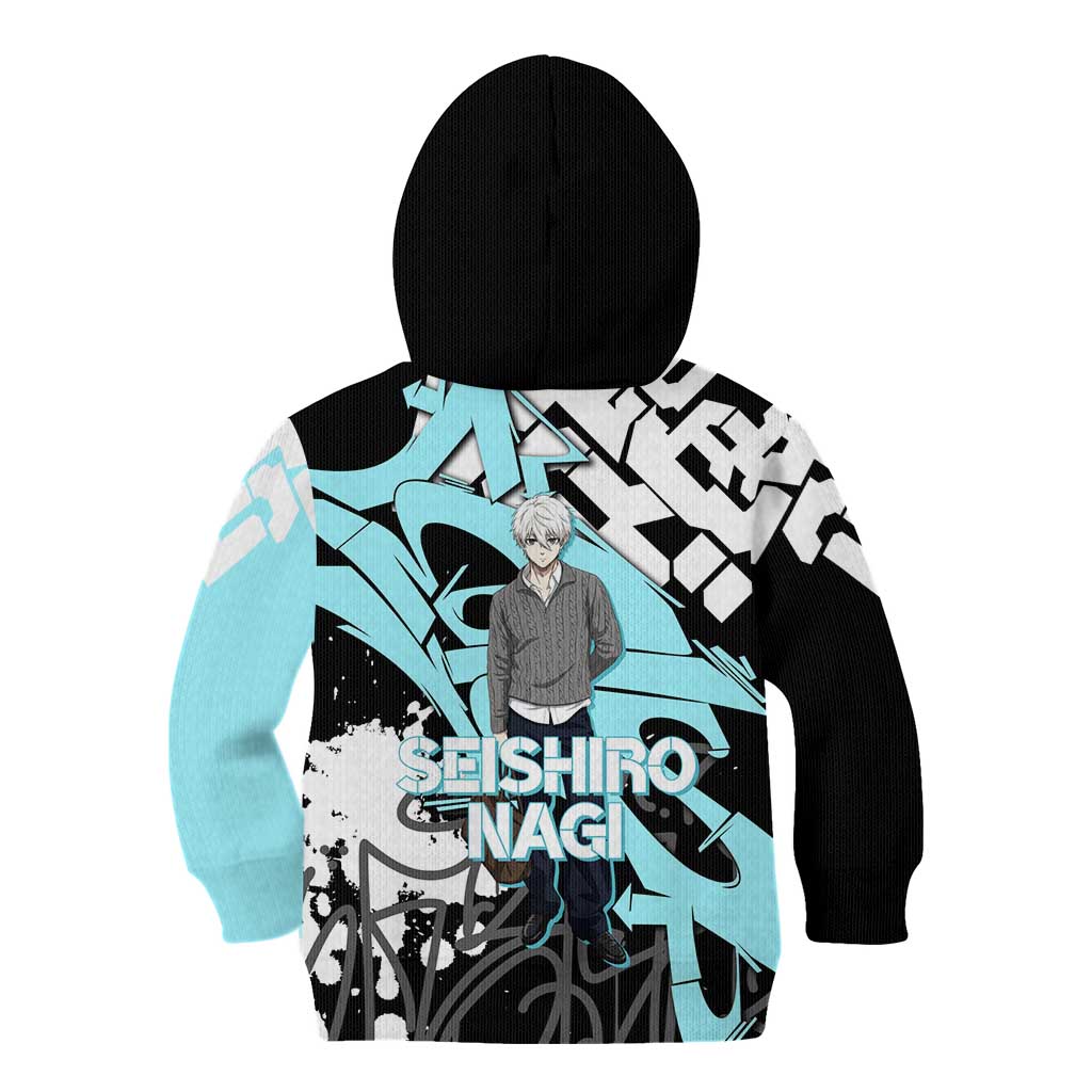 Seishiro Nagi Blue Lock Kid Hoodie Light Blue Graffiti Anime Style