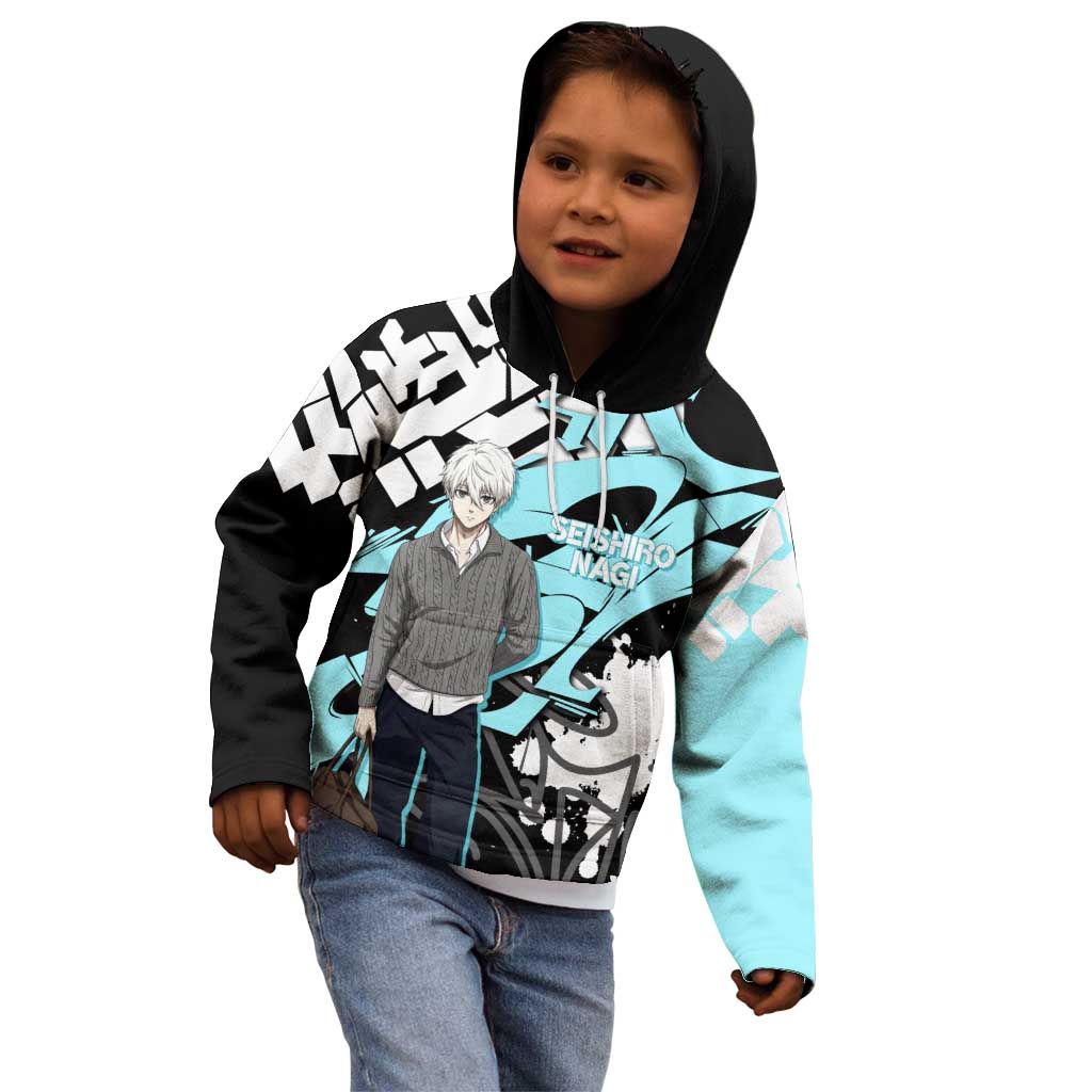 Seishiro Nagi Blue Lock Kid Hoodie Light Blue Graffiti Anime Style