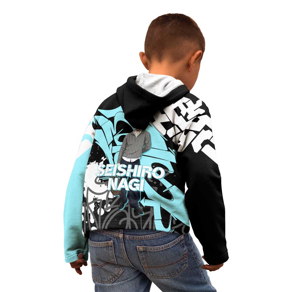 Seishiro Nagi Blue Lock Kid Hoodie Light Blue Graffiti Anime Style
