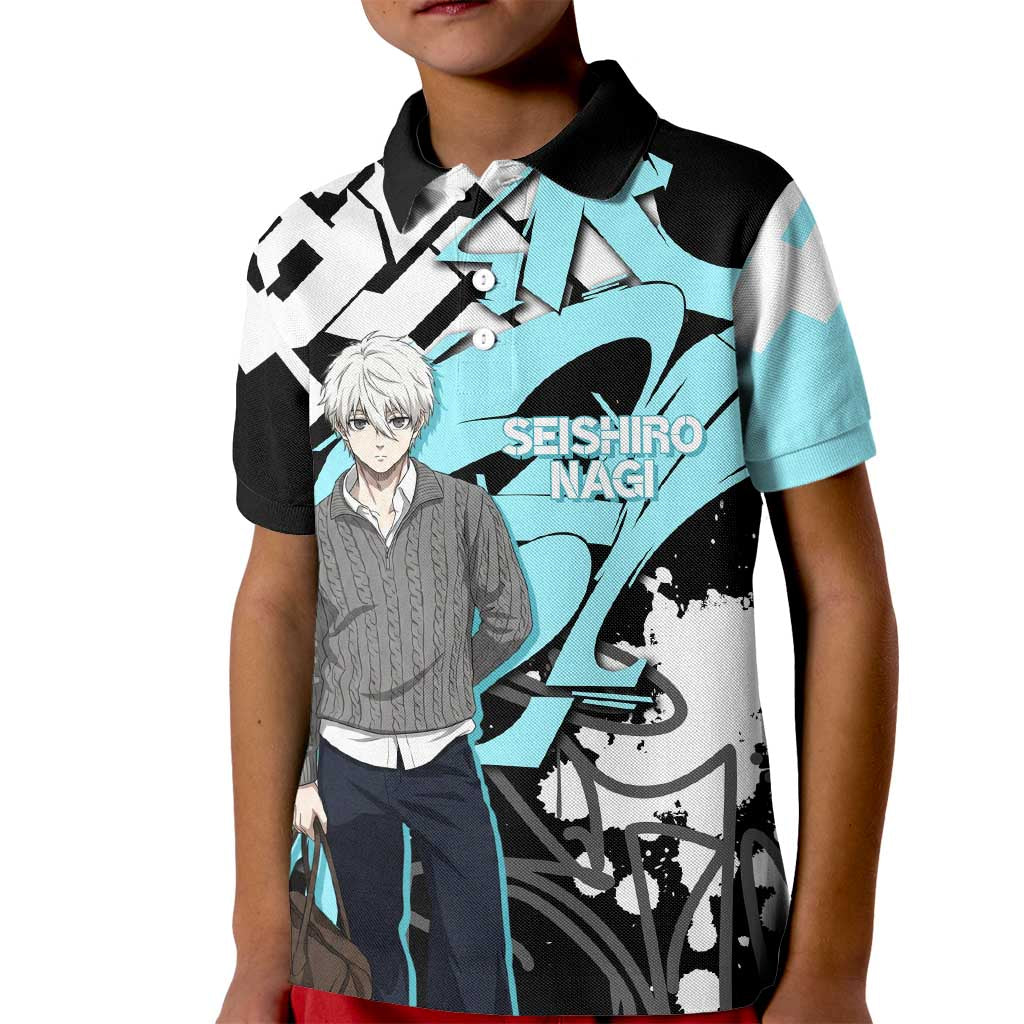 Seishiro Nagi Blue Lock Kid Polo Shirt Light Blue Graffiti Anime Style