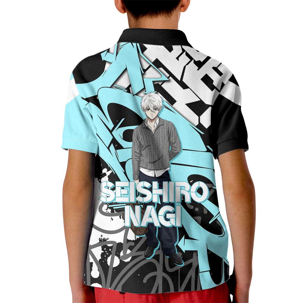 Seishiro Nagi Blue Lock Kid Polo Shirt Light Blue Graffiti Anime Style