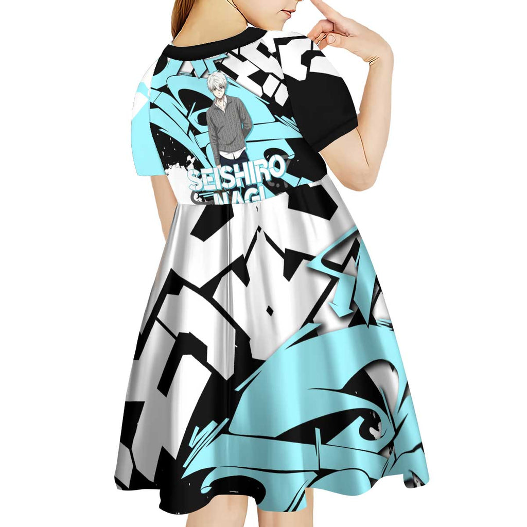Seishiro Nagi Blue Lock Kid Short Sleeve Dress Light Blue Graffiti Anime Style