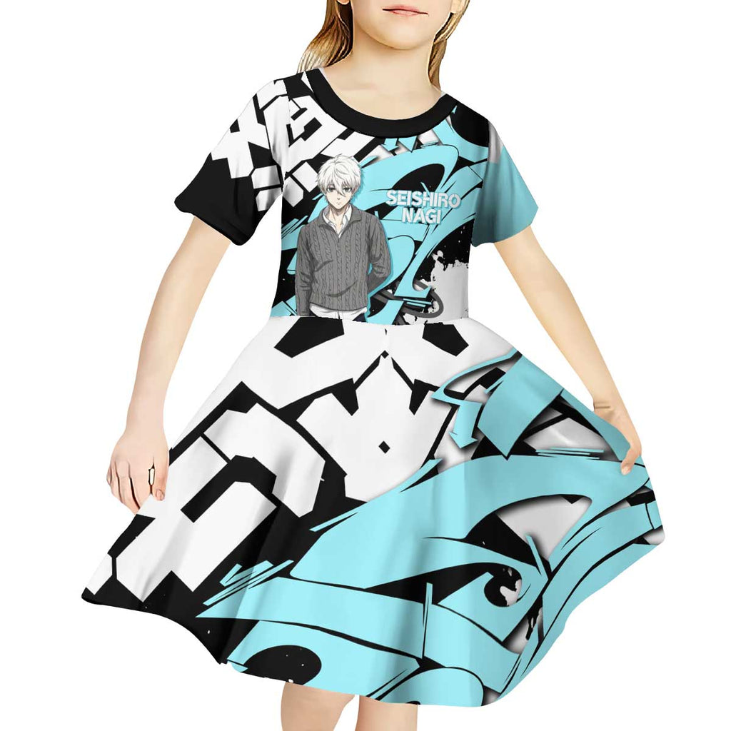 Seishiro Nagi Blue Lock Kid Short Sleeve Dress Light Blue Graffiti Anime Style