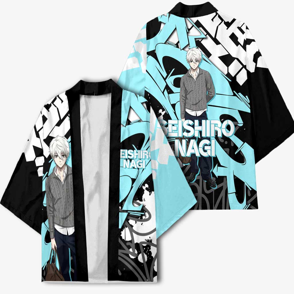 Seishiro Nagi Blue Lock Kimono Light Blue Graffiti Anime Style