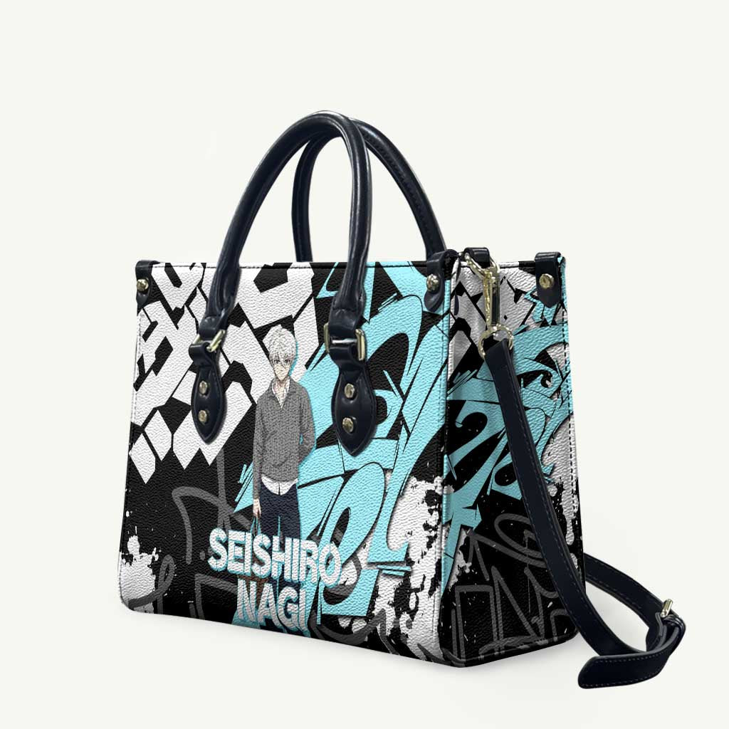 Seishiro Nagi Blue Lock Leather Bag Light Blue Graffiti Anime Style