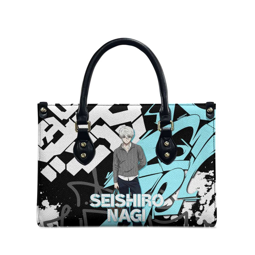 Seishiro Nagi Blue Lock Leather Bag Light Blue Graffiti Anime Style