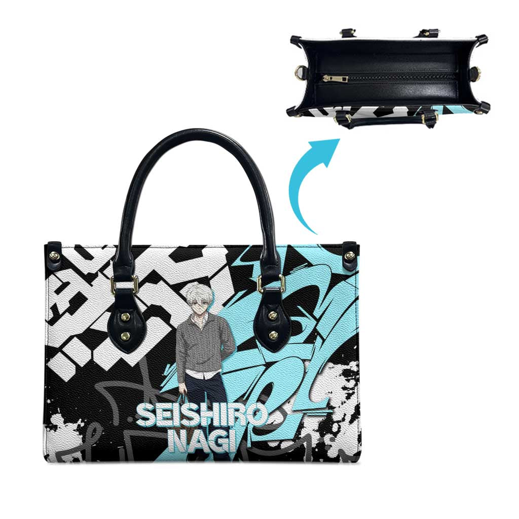 Seishiro Nagi Blue Lock Leather Bag Light Blue Graffiti Anime Style