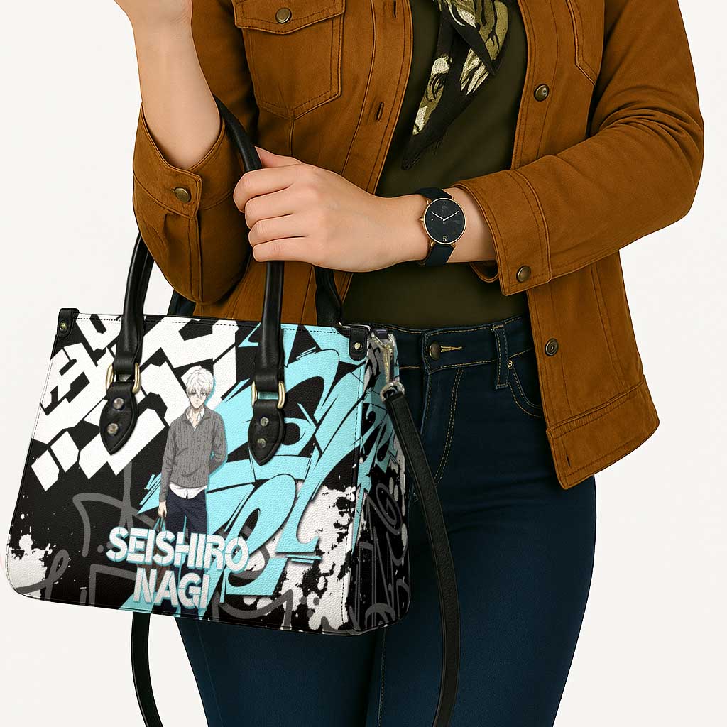 Seishiro Nagi Blue Lock Leather Bag Light Blue Graffiti Anime Style