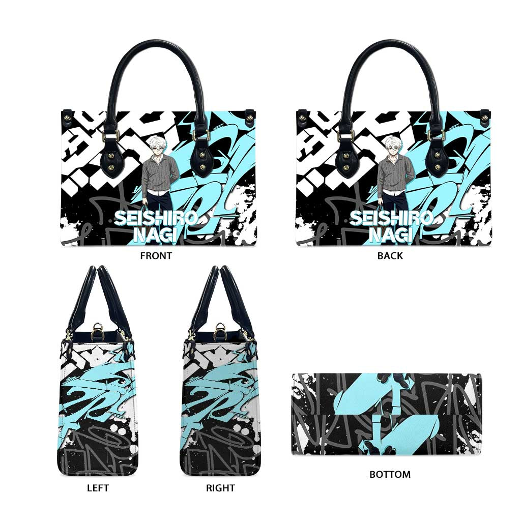 Seishiro Nagi Blue Lock Leather Bag Light Blue Graffiti Anime Style