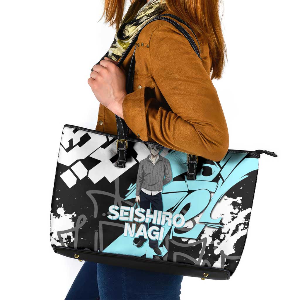 Seishiro Nagi Blue Lock Leather Tote Bag Light Blue Graffiti Anime Style