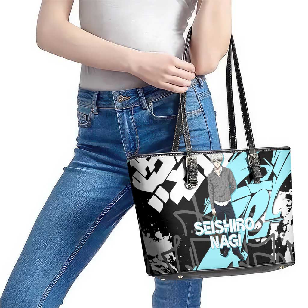 Seishiro Nagi Blue Lock Leather Tote Bag Light Blue Graffiti Anime Style