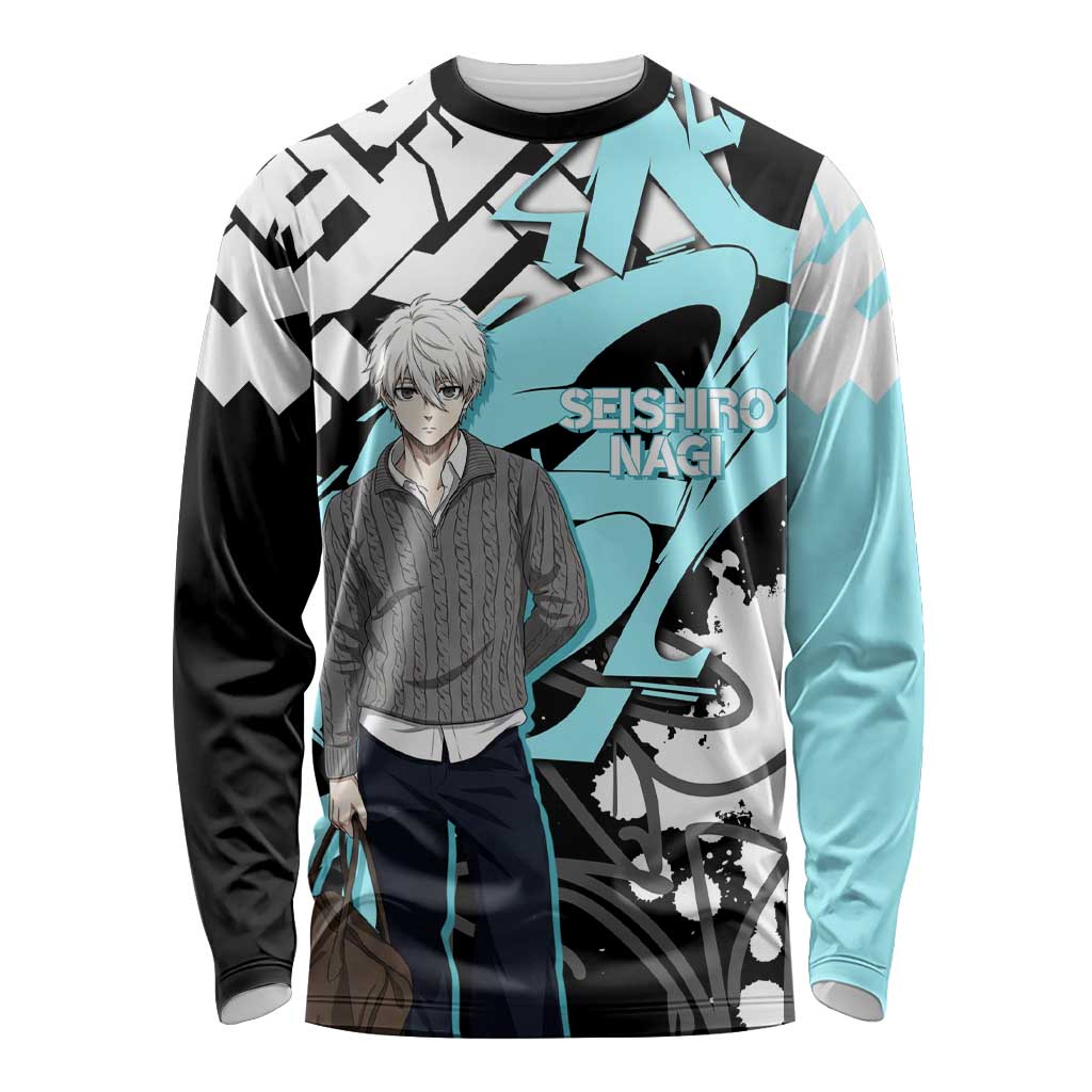 Seishiro Nagi Blue Lock Long Sleeve Shirt Light Blue Graffiti Anime Style