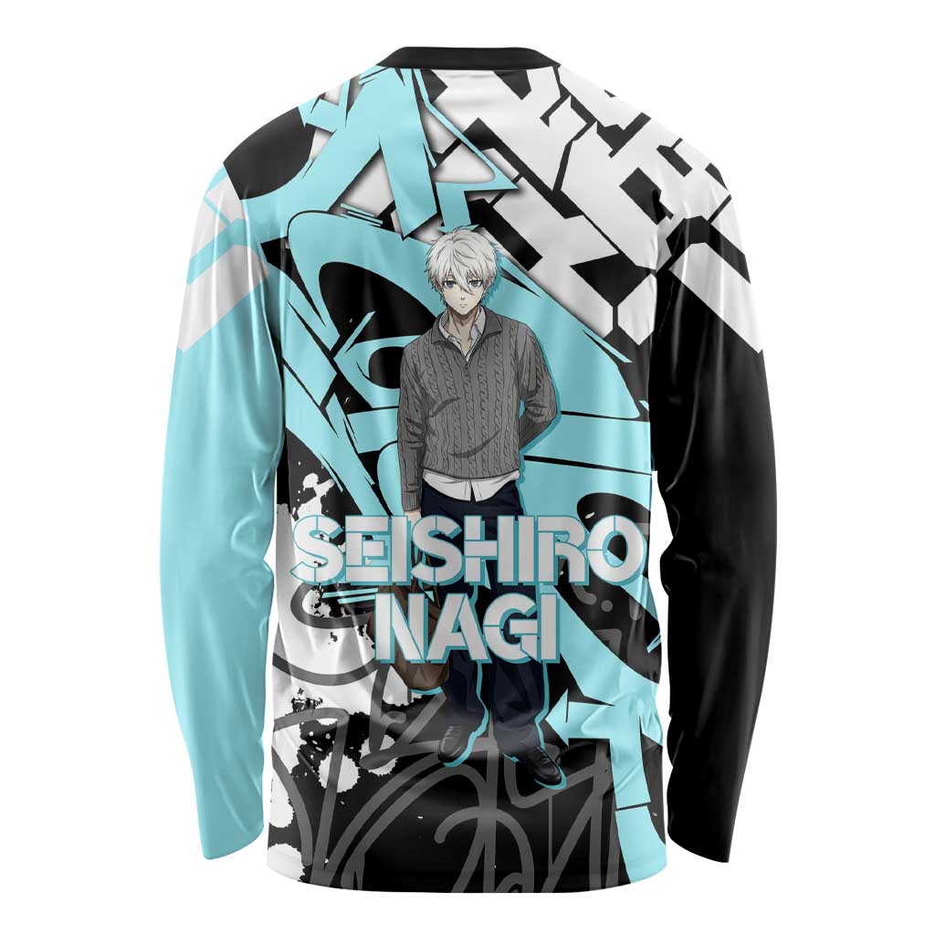 Seishiro Nagi Blue Lock Long Sleeve Shirt Light Blue Graffiti Anime Style