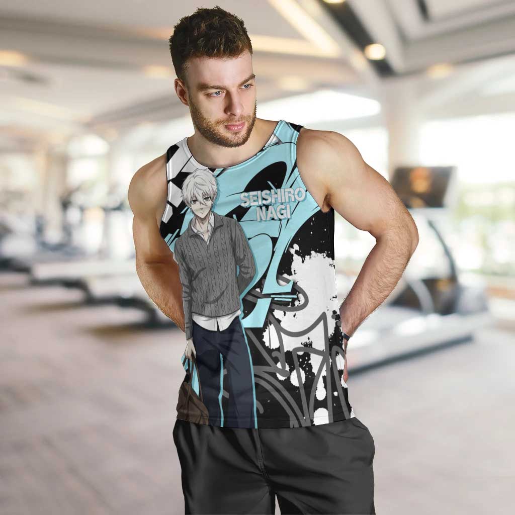 Seishiro Nagi Blue Lock Men Tank Top Light Blue Graffiti Anime Style