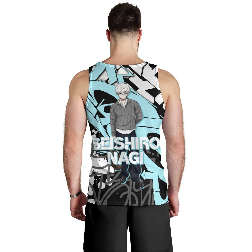 Seishiro Nagi Blue Lock Men Tank Top Light Blue Graffiti Anime Style