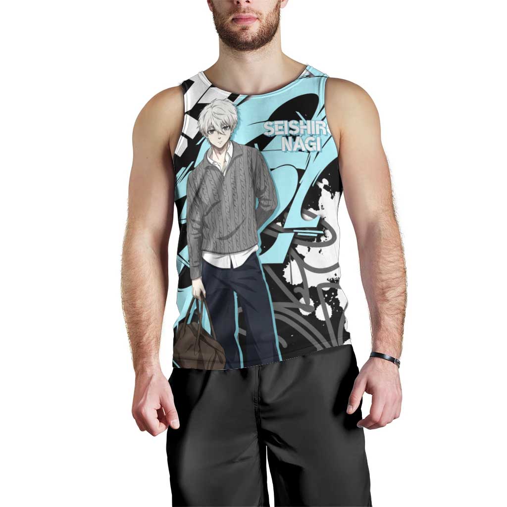 Seishiro Nagi Blue Lock Men Tank Top Light Blue Graffiti Anime Style