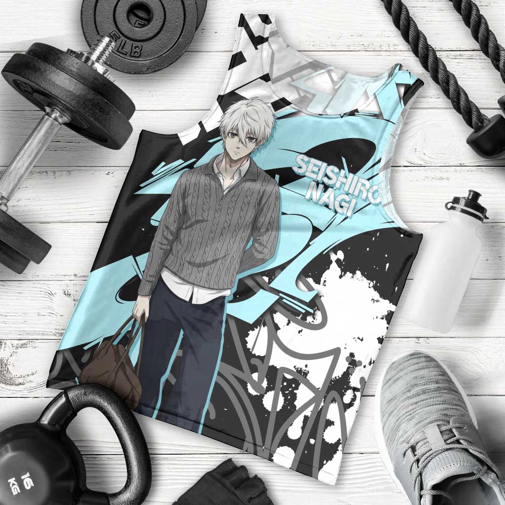 Seishiro Nagi Blue Lock Men Tank Top Light Blue Graffiti Anime Style