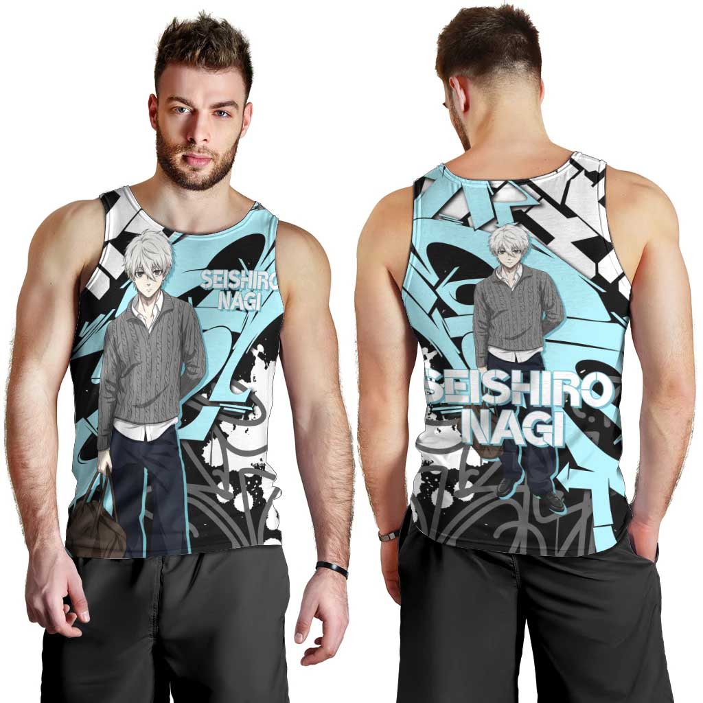 Seishiro Nagi Blue Lock Men Tank Top Light Blue Graffiti Anime Style