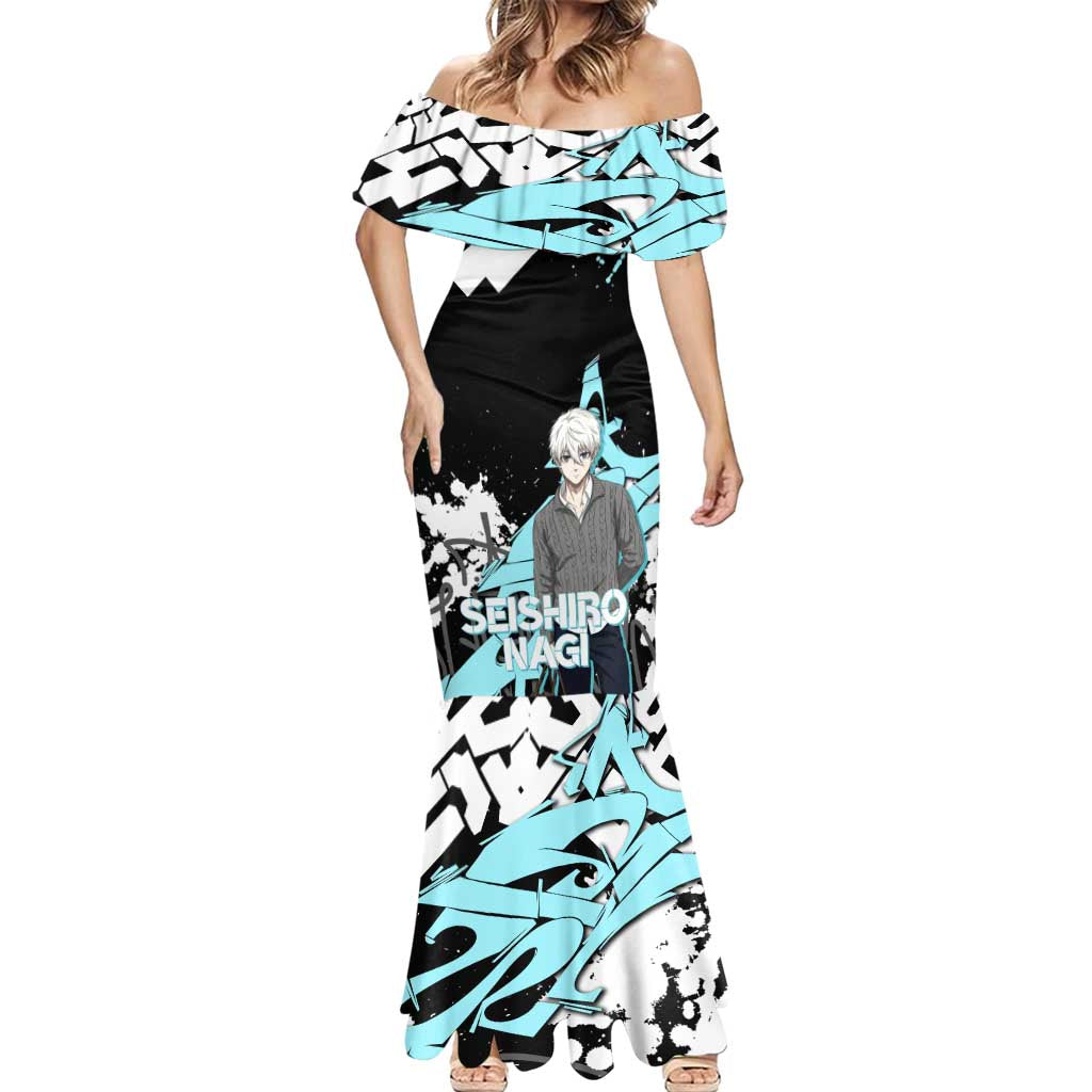 Seishiro Nagi Blue Lock Mermaid Dress Light Blue Graffiti Anime Style