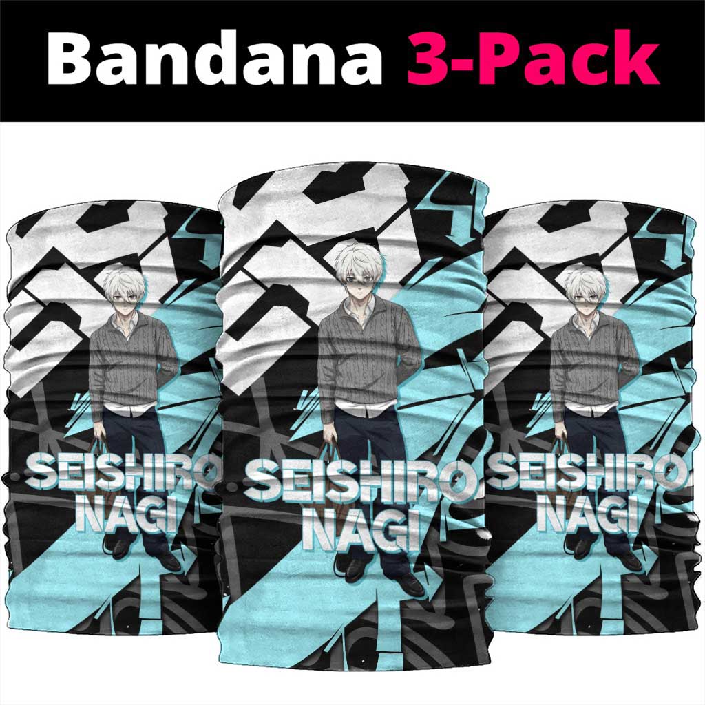 Seishiro Nagi Blue Lock Neck Gaiter Light Blue Graffiti Anime Style