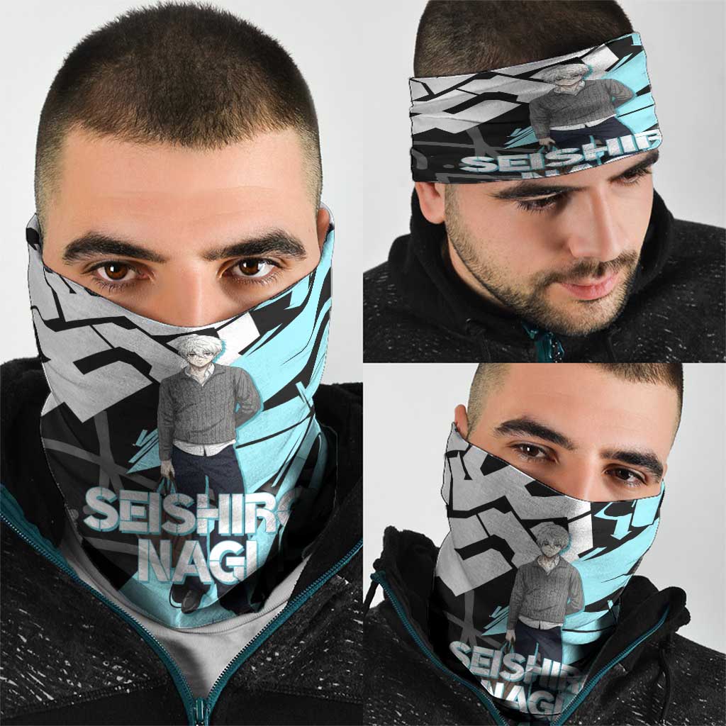 Seishiro Nagi Blue Lock Neck Gaiter Light Blue Graffiti Anime Style