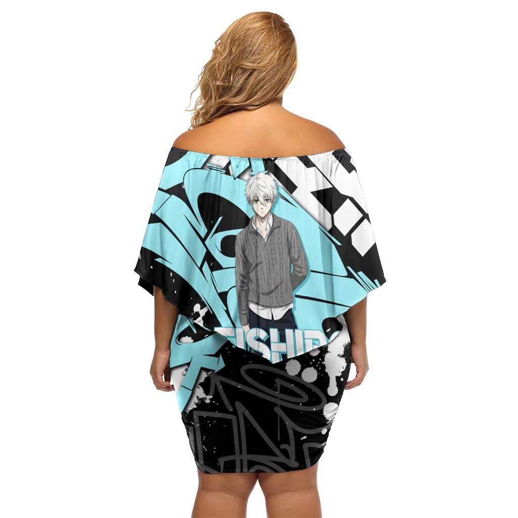 Seishiro Nagi Blue Lock Off Shoulder Short Dress Light Blue Graffiti Anime Style