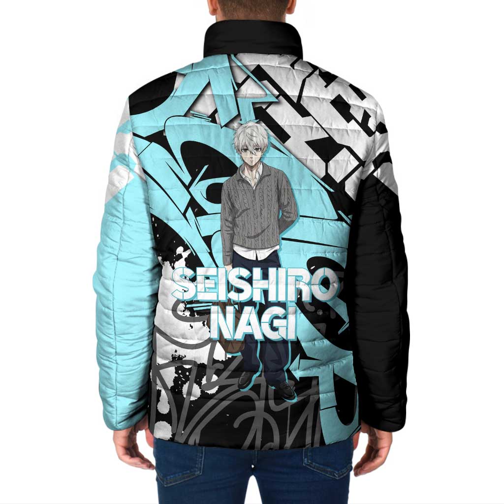 Seishiro Nagi Blue Lock Padded Jacket Light Blue Graffiti Anime Style