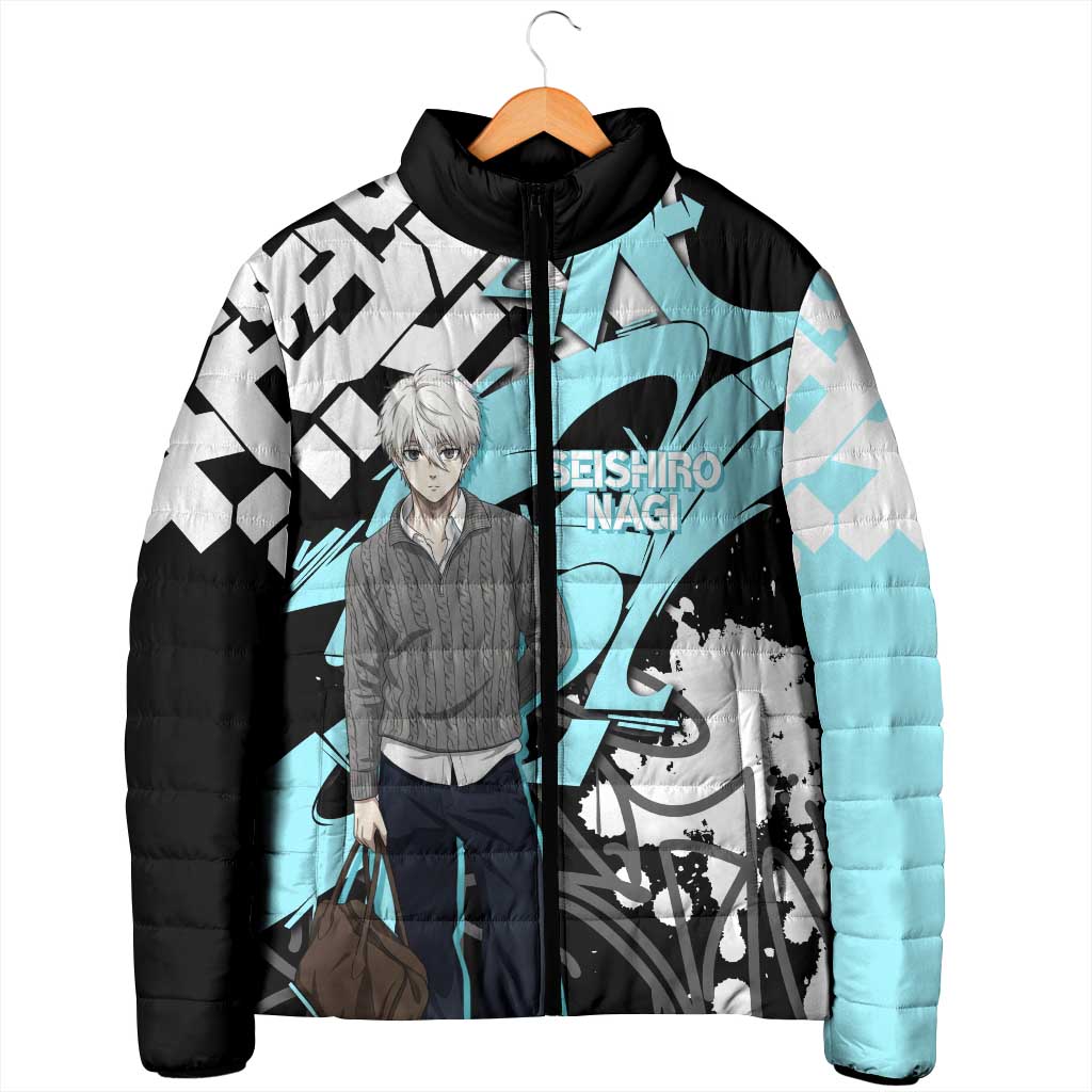 Seishiro Nagi Blue Lock Padded Jacket Light Blue Graffiti Anime Style