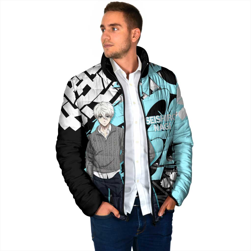 Seishiro Nagi Blue Lock Padded Jacket Light Blue Graffiti Anime Style