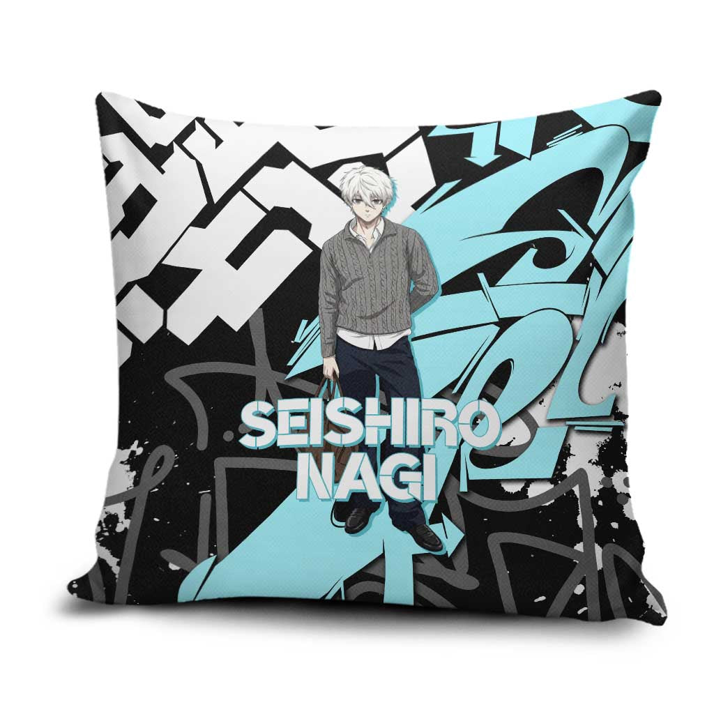 Seishiro Nagi Blue Lock Pillow Cover Light Blue Graffiti Anime Style