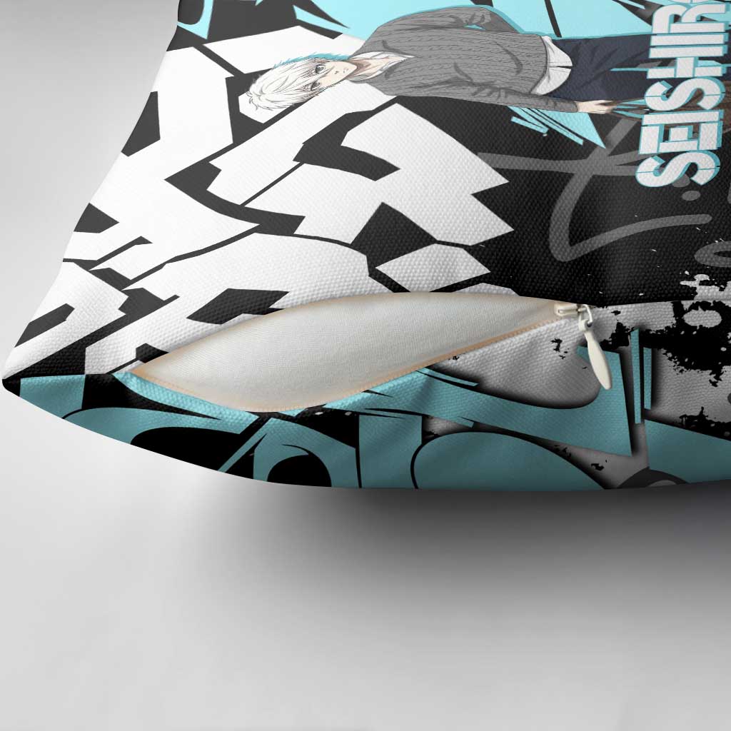Seishiro Nagi Blue Lock Pillow Cover Light Blue Graffiti Anime Style