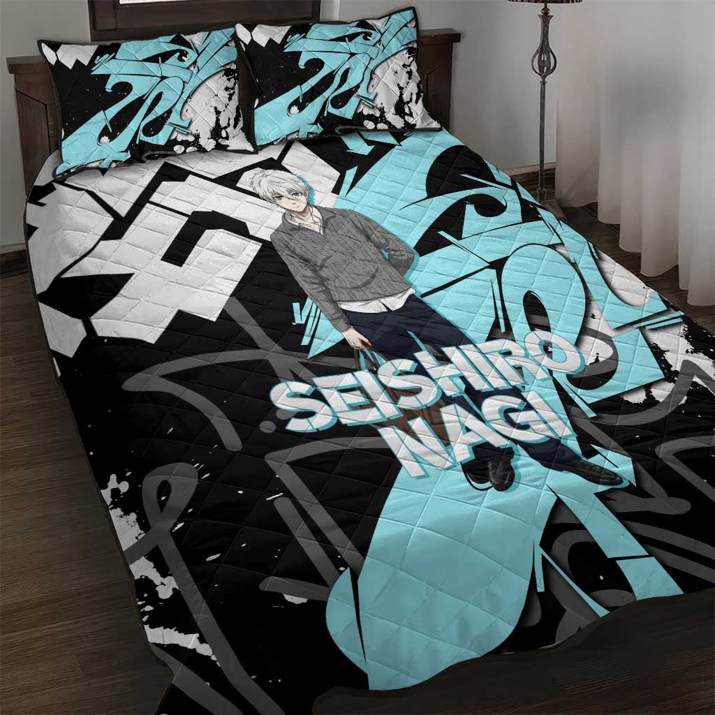 Seishiro Nagi Blue Lock Quilt Bed Set Light Blue Graffiti Anime Style