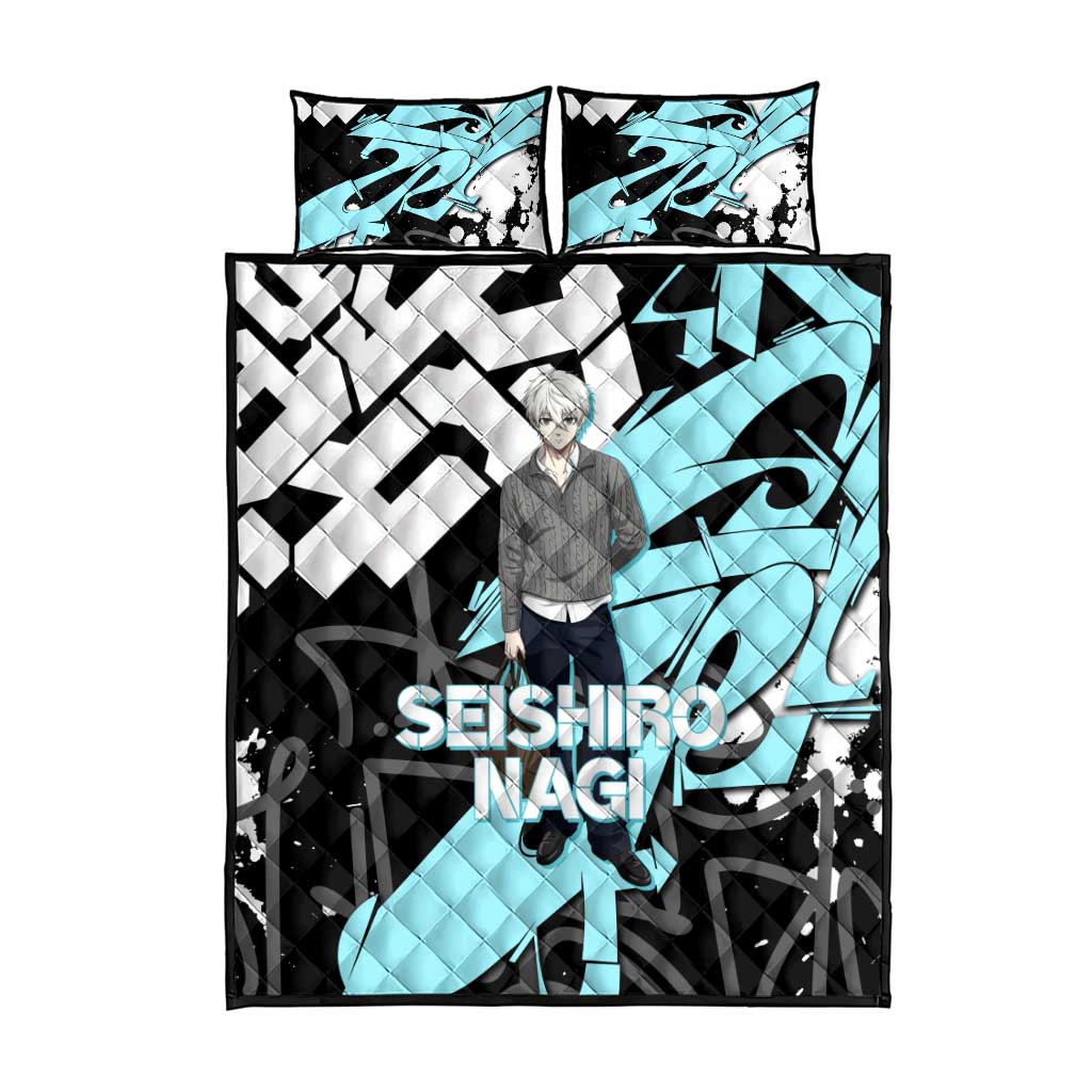 Seishiro Nagi Blue Lock Quilt Bed Set Light Blue Graffiti Anime Style
